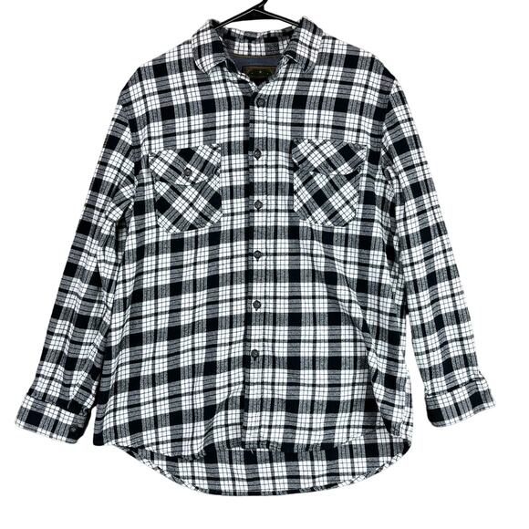 Anchorage Expedition Mens Shirt Black White Plaid Cotton Flannel Outdoors Large - Picture 1 of 12
